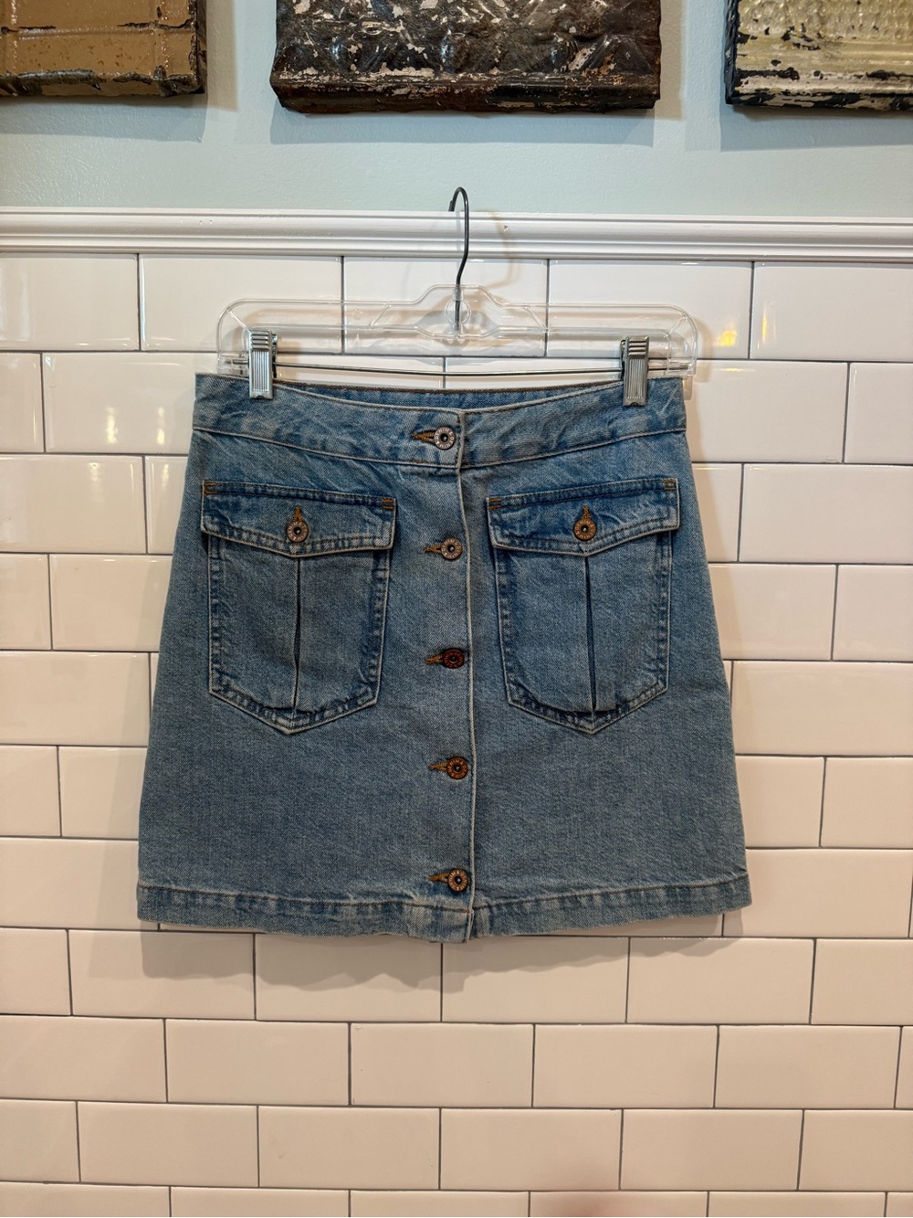 H&M Light Blue Button-Front Denim Mini Skirt